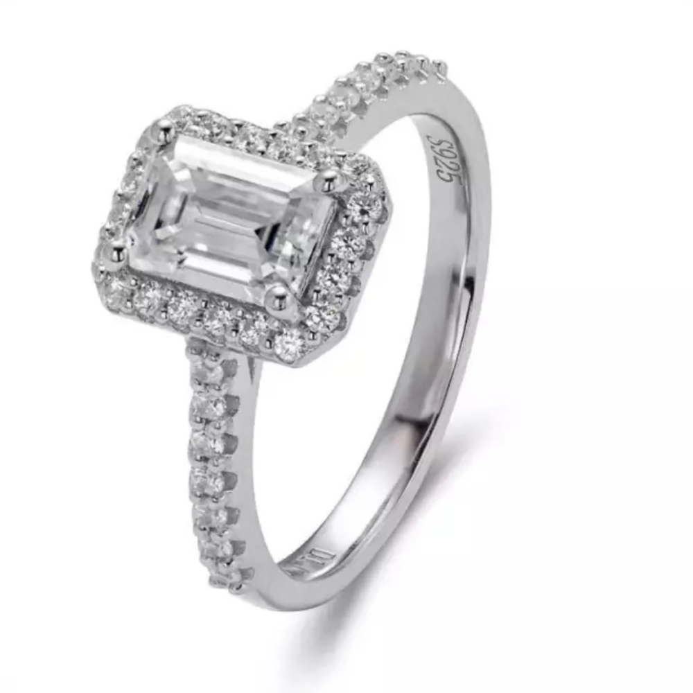 💗Certified 1ct Emerald Cut Real Moissanite Diamond Halo Engagement Ring